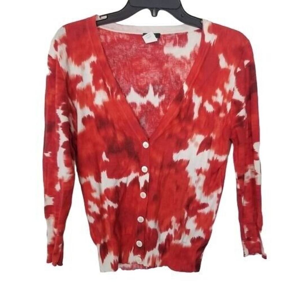 J. Crew Womens Tie Dye Everyday Cardigan Sweater Size M Cotton Preppy Casual Red